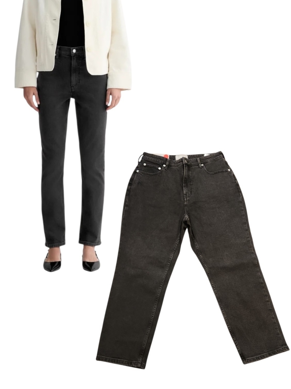 NWT Everlane Washed Black Curvy Cheeky High Rise Classic Straight Leg Jeans 32S